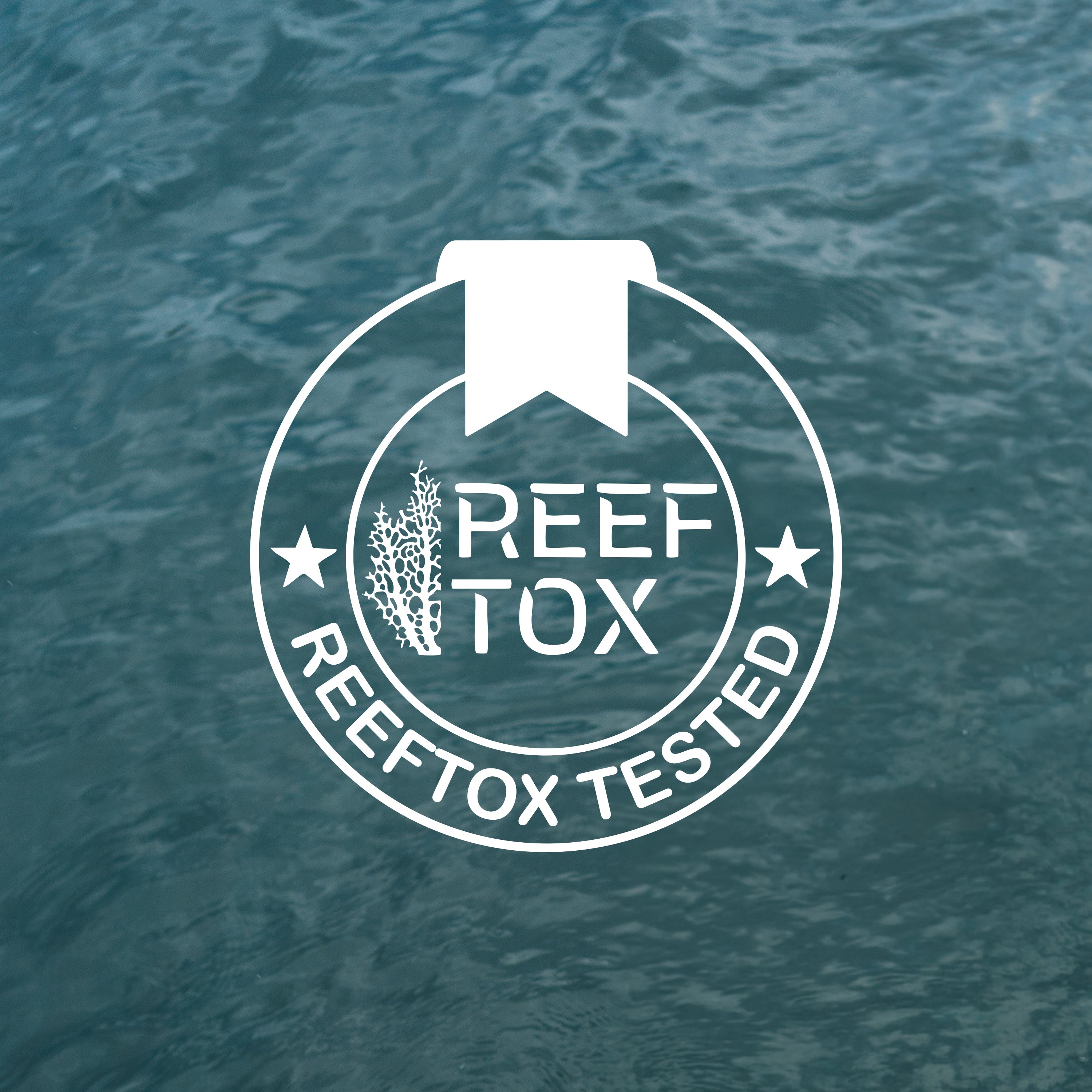 ReefTox Tested Logo on a water background