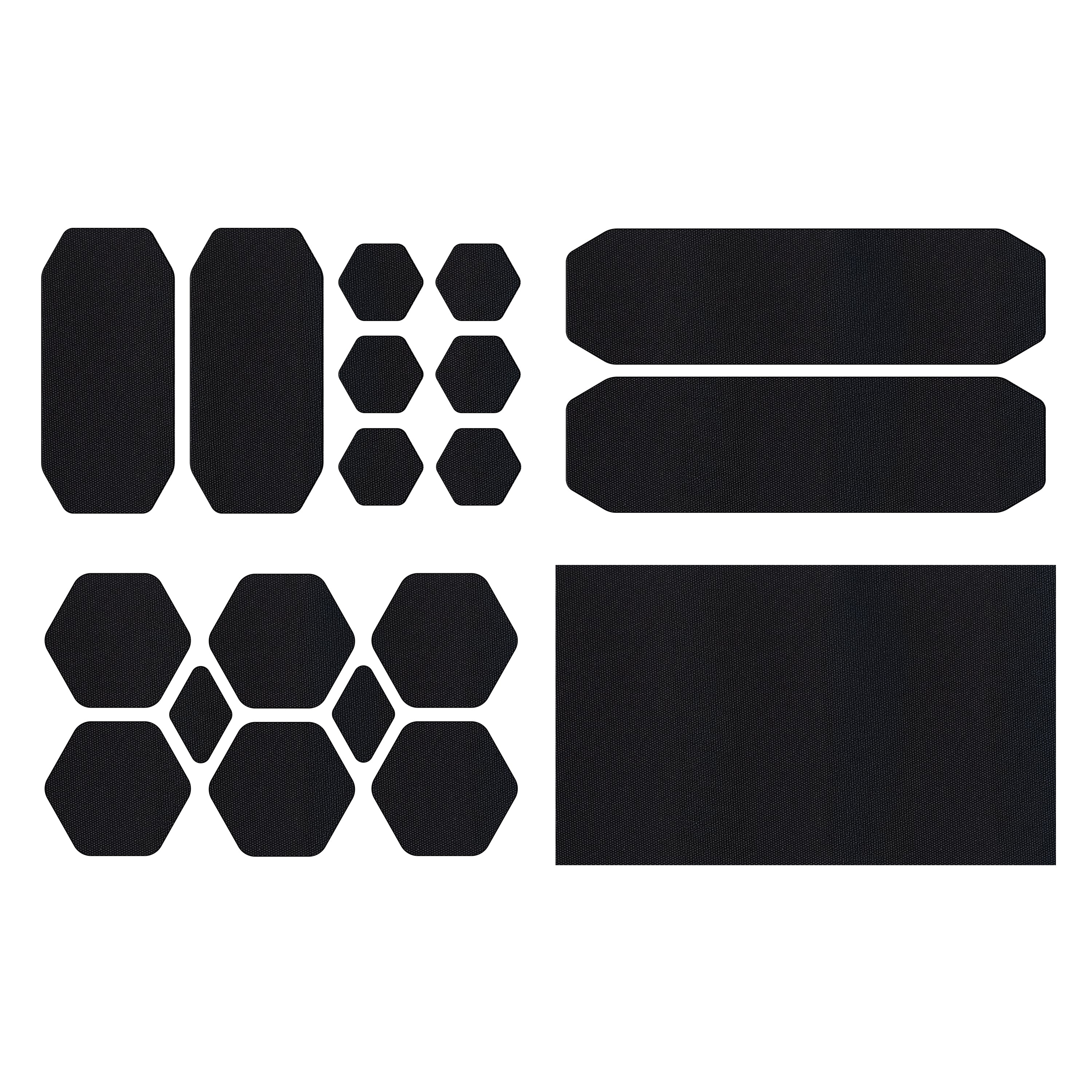 Set of black patches on a white background