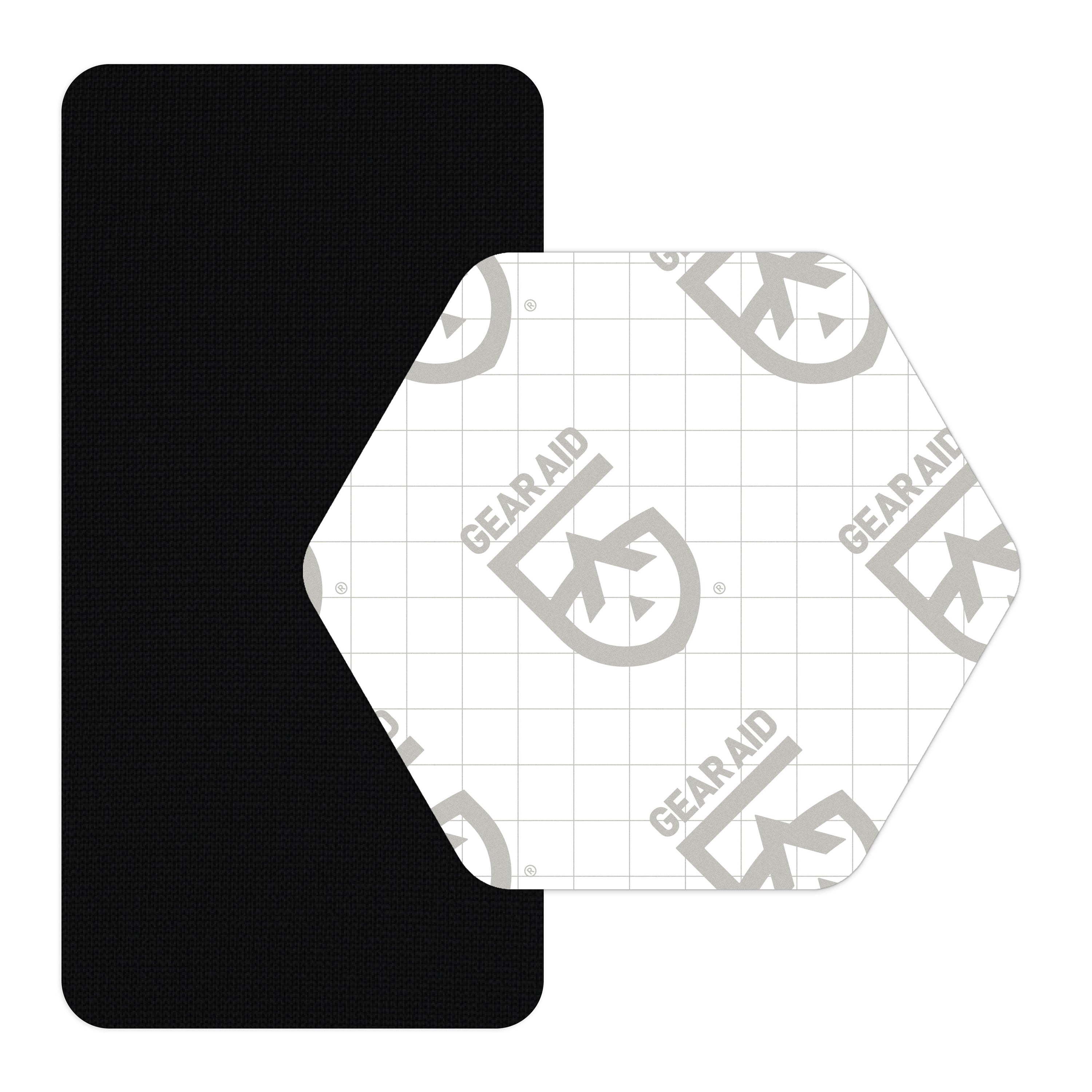Black patch with a white patch featuring 'Gear Aid' branding on a white background
