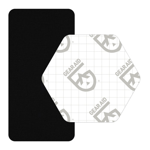 Black patch with a white patch featuring 'Gear Aid' branding on a white background