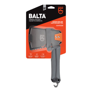 Image of BALTA Hatchet front view in packaging on white background. 