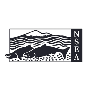 Logo of NSEA with stylized fish and mountains on a white background