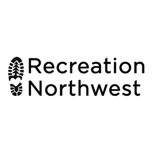 Logo of Recreation Northwest with a black footprint symbol on a white background