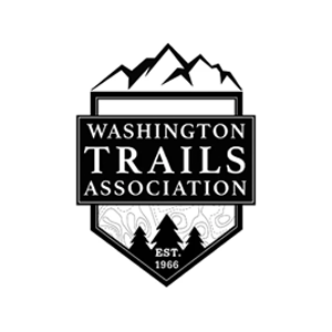 Washington Trails Association logo with mountains and text on a white background