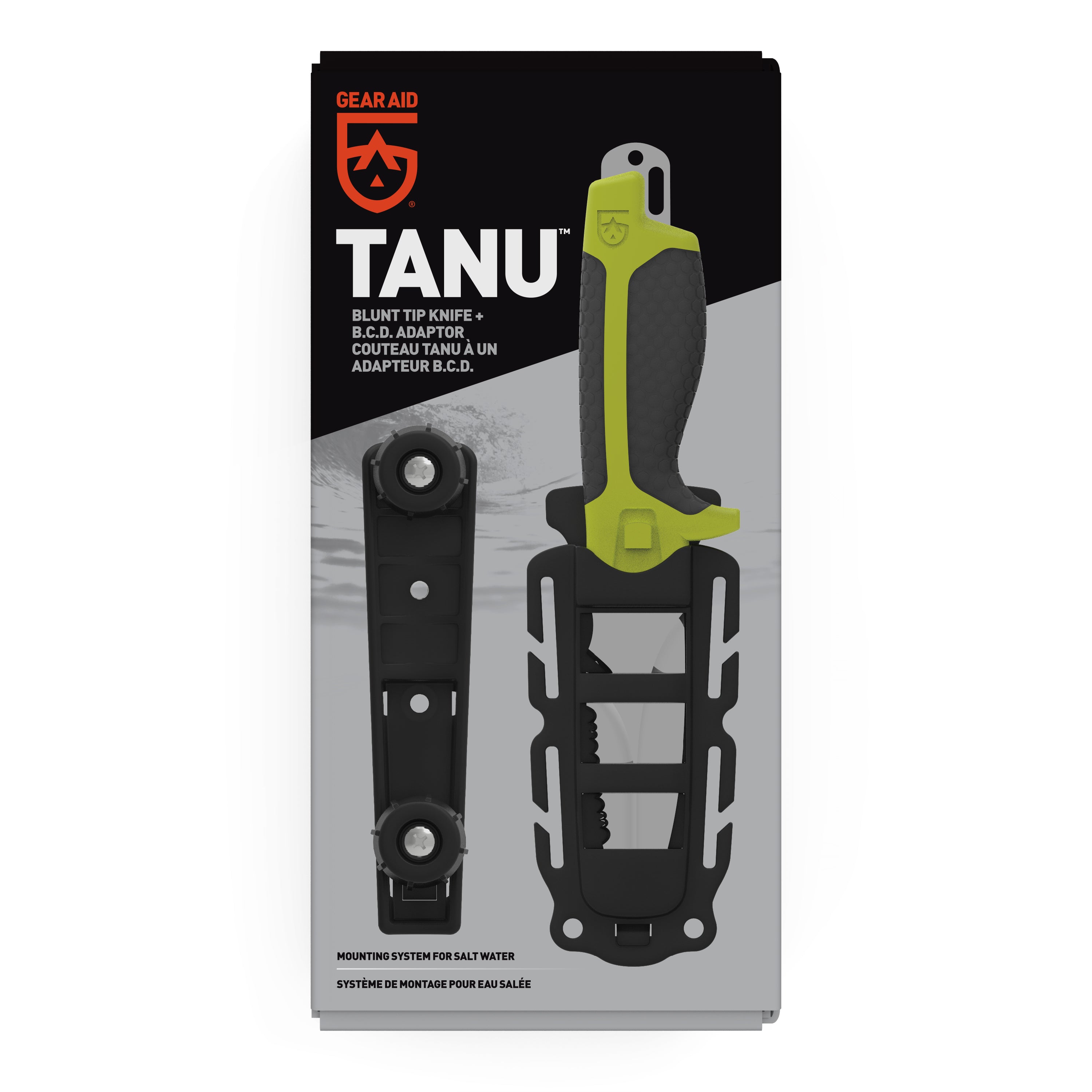 Gear Aid 3 Tanu Dive and Rescue Blunt Tip Fixed Knife with B.C.D. Adaptor - Gray