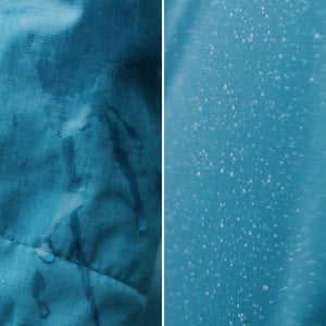 Water repellent before and after on blue material