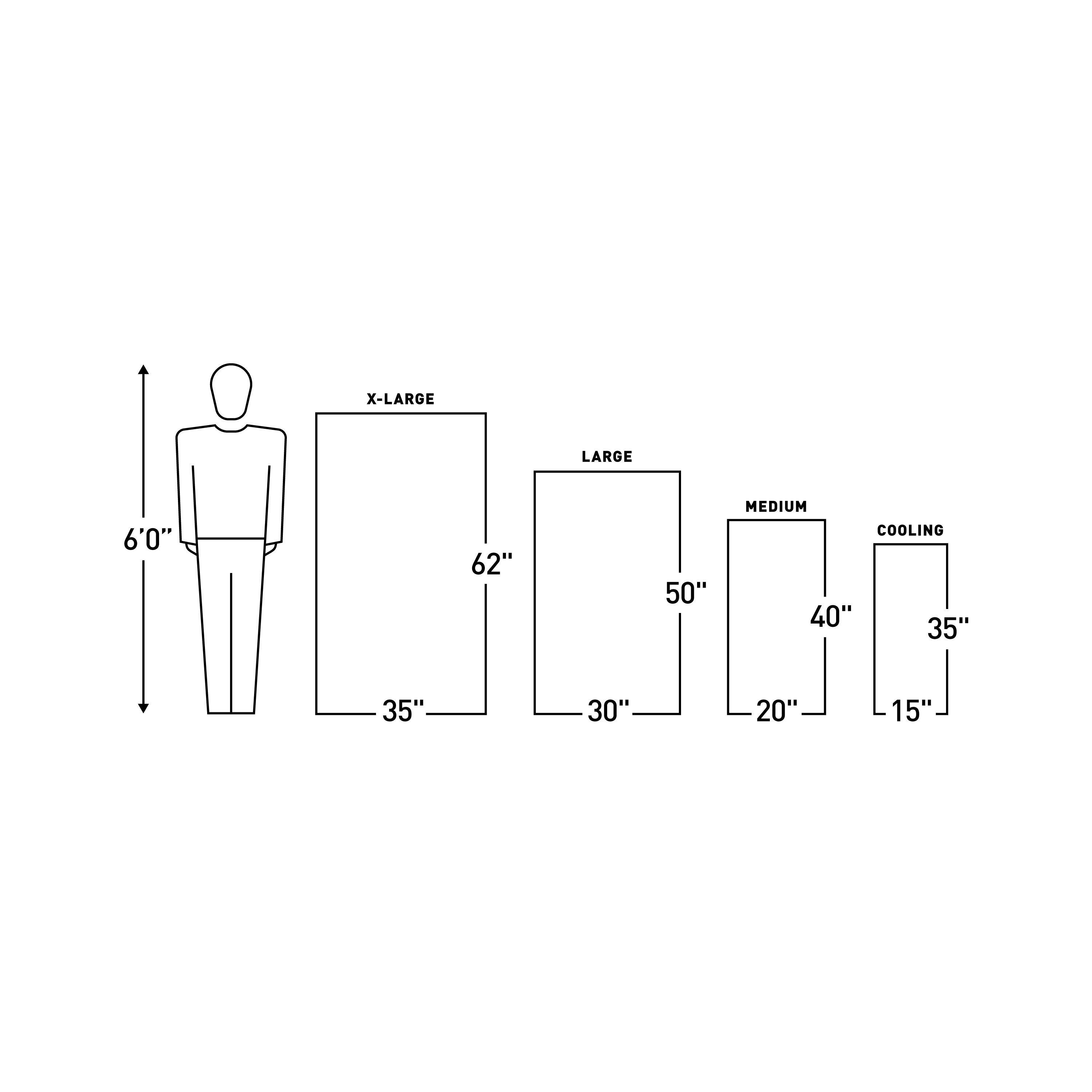 Graphic of GEAR AID towels sizes against a white background